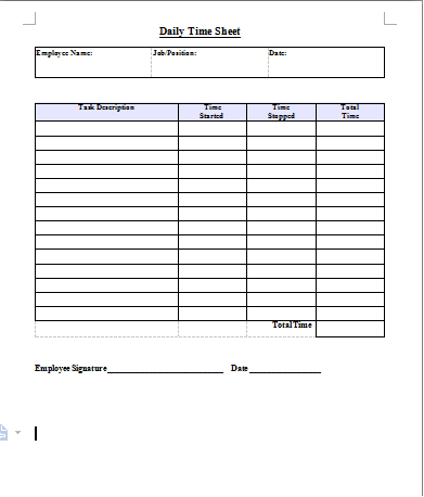 Daily Time Sheet Template